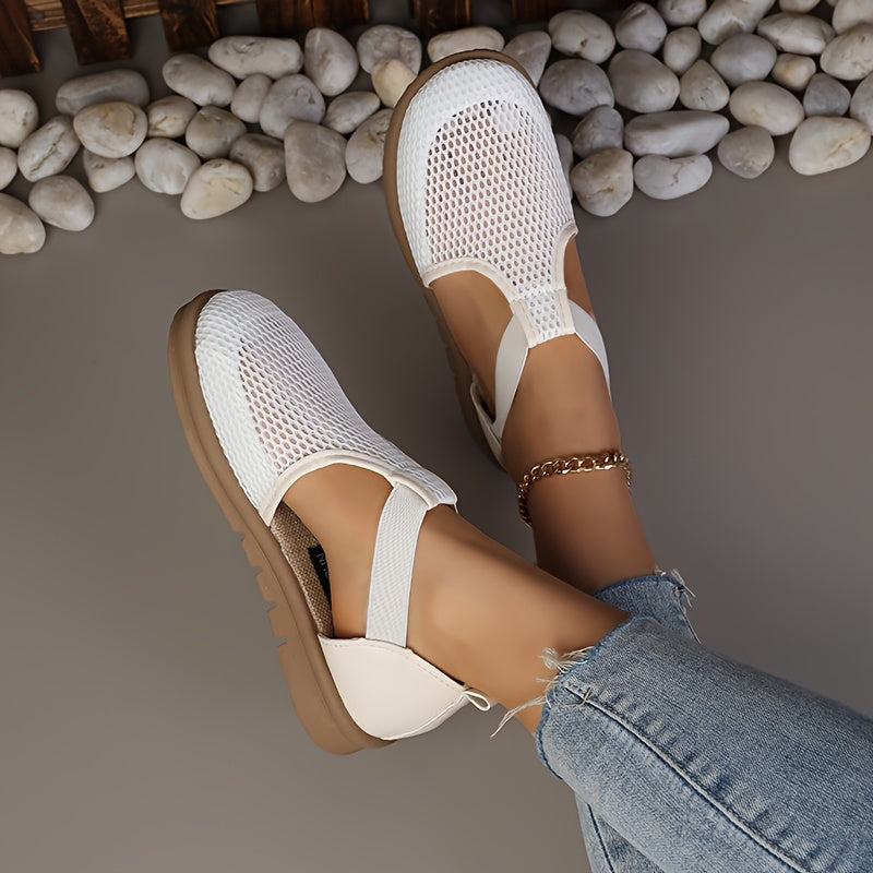 Women's Mesh Slip-On Sneakers Black and White Casual Shoes for Summer