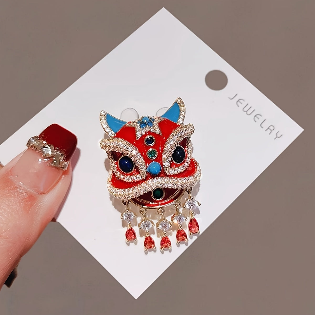 Red Lion Brooch Pin with Crystal Accents for Women Cultural Festival Accessory