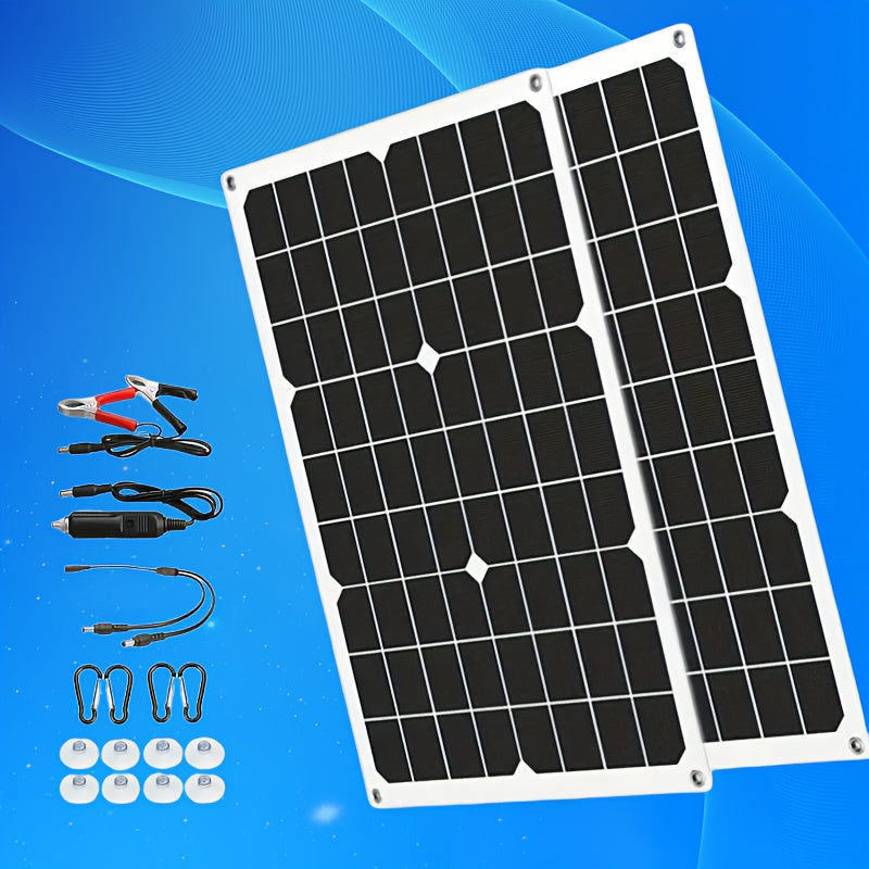 2-Piece 40W Solar Panel Kit with Dual USB Outputs and Controller for Car Boat RV Camping