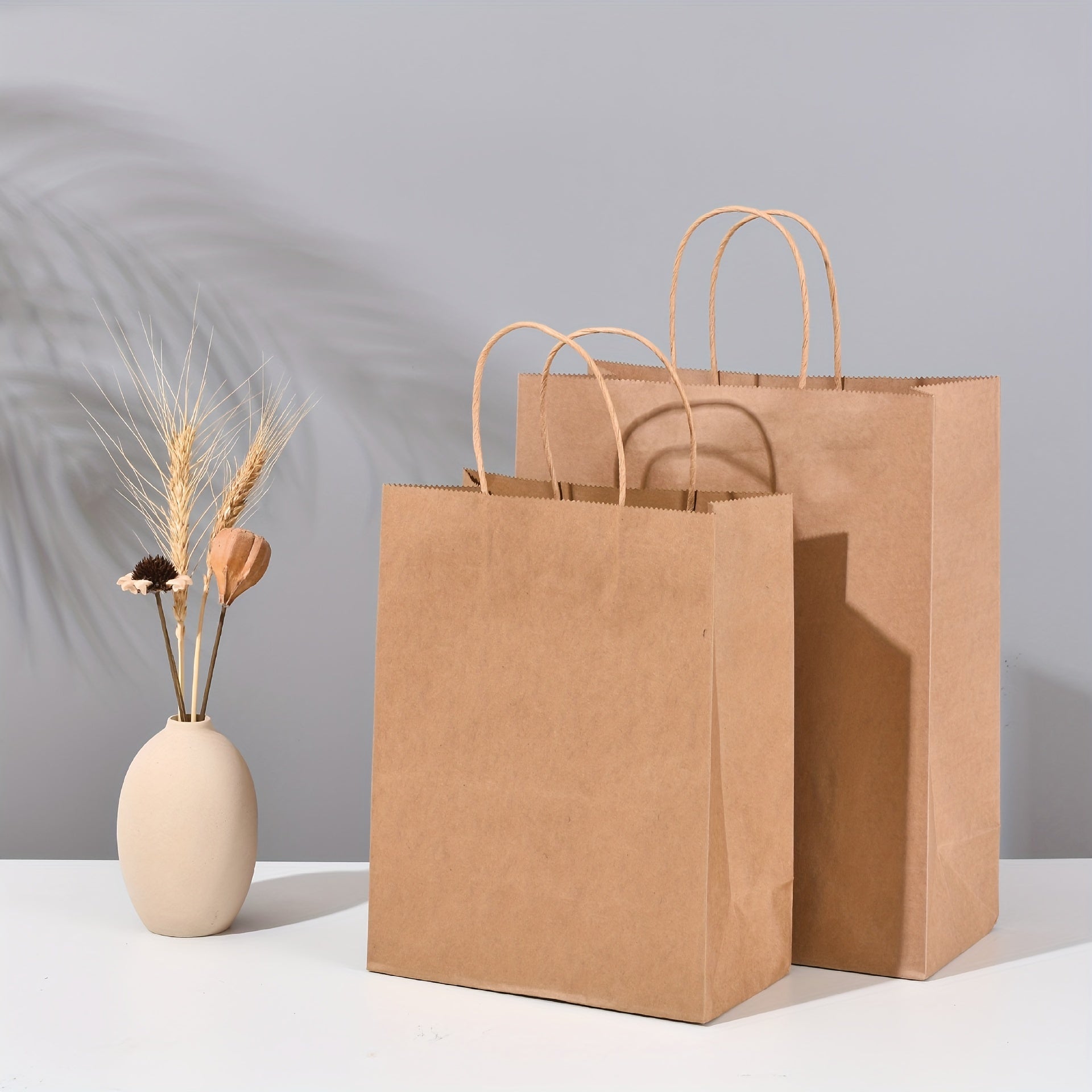 100pcs Brown Kraft Paper Bags with Twine Handles for Shopping and Gifts