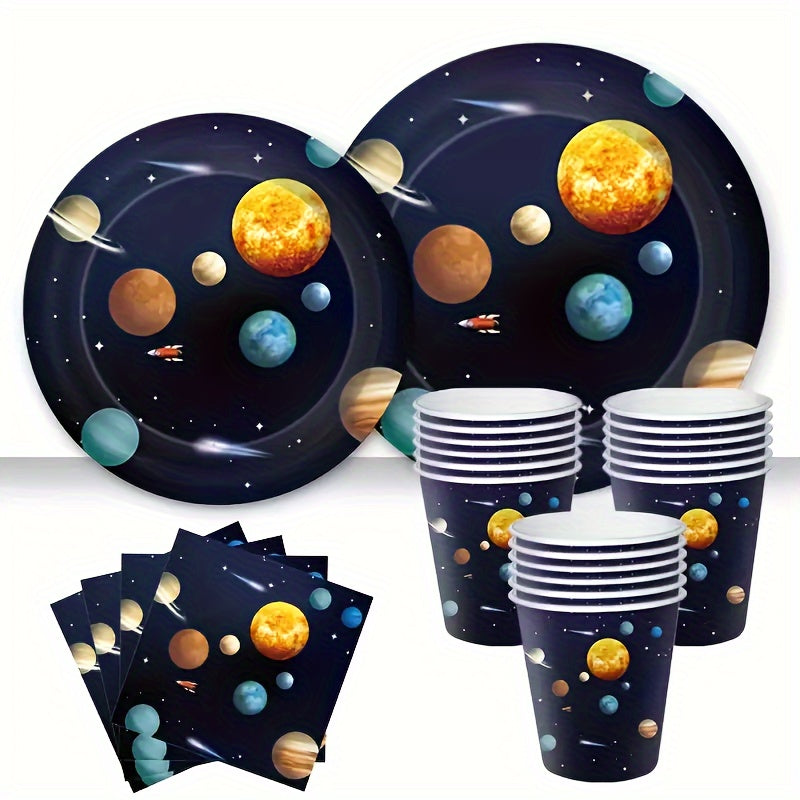 10-Piece Space Party Supplies Set Galaxy-Themed Paper Plates Cups Napkins for Birthday