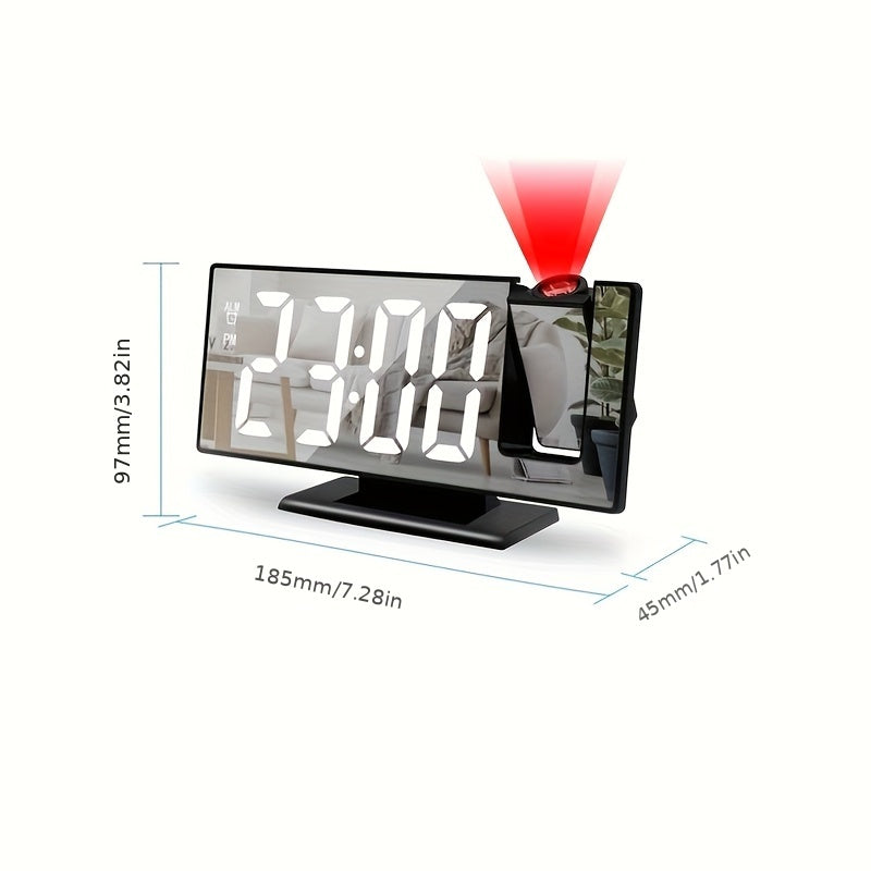 Digital Alarm Clock with Mirror Projection Temperature Calendar USB Powered for Home Office Bedroom