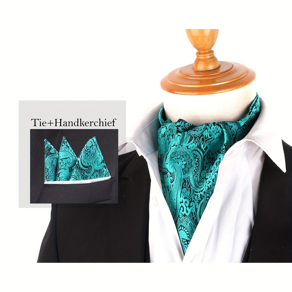 Conjunto de pañuelo de cuello y pañuelo de mano de jacquard con diseño paisley para hombre, perfecto para regalar