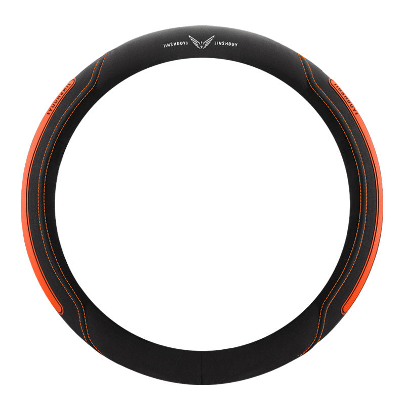 Universal Leather Steering Wheel Cover Black with Blue Accents for Cars