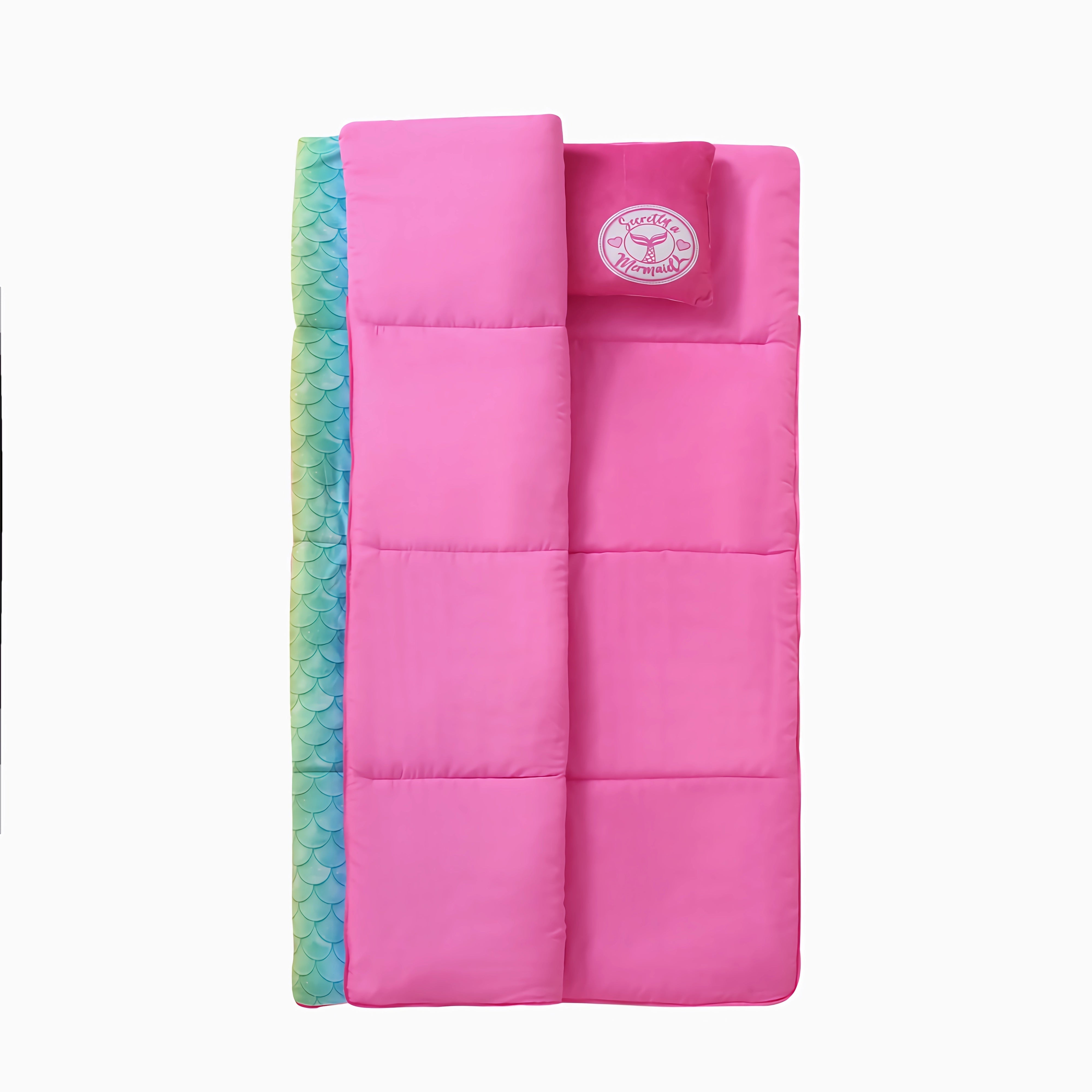 Children's Autumn Winter Fleece Sleeping Bag Set with Pillow Anti-Kicking Zipper