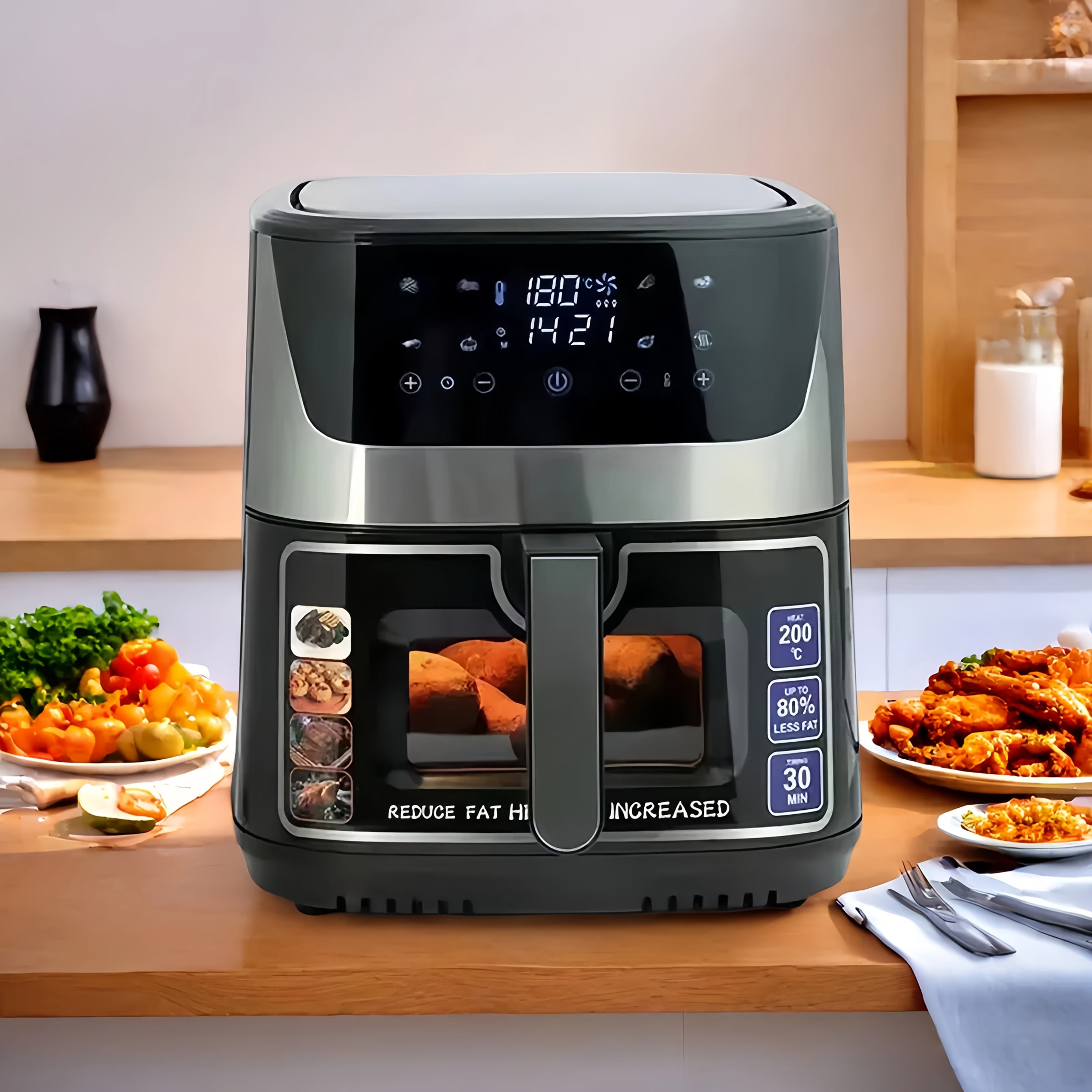 12L Touch Screen Havo Fritüri Kam Yog'li Yog'siz Pishirish 1930W Yevropa Plug