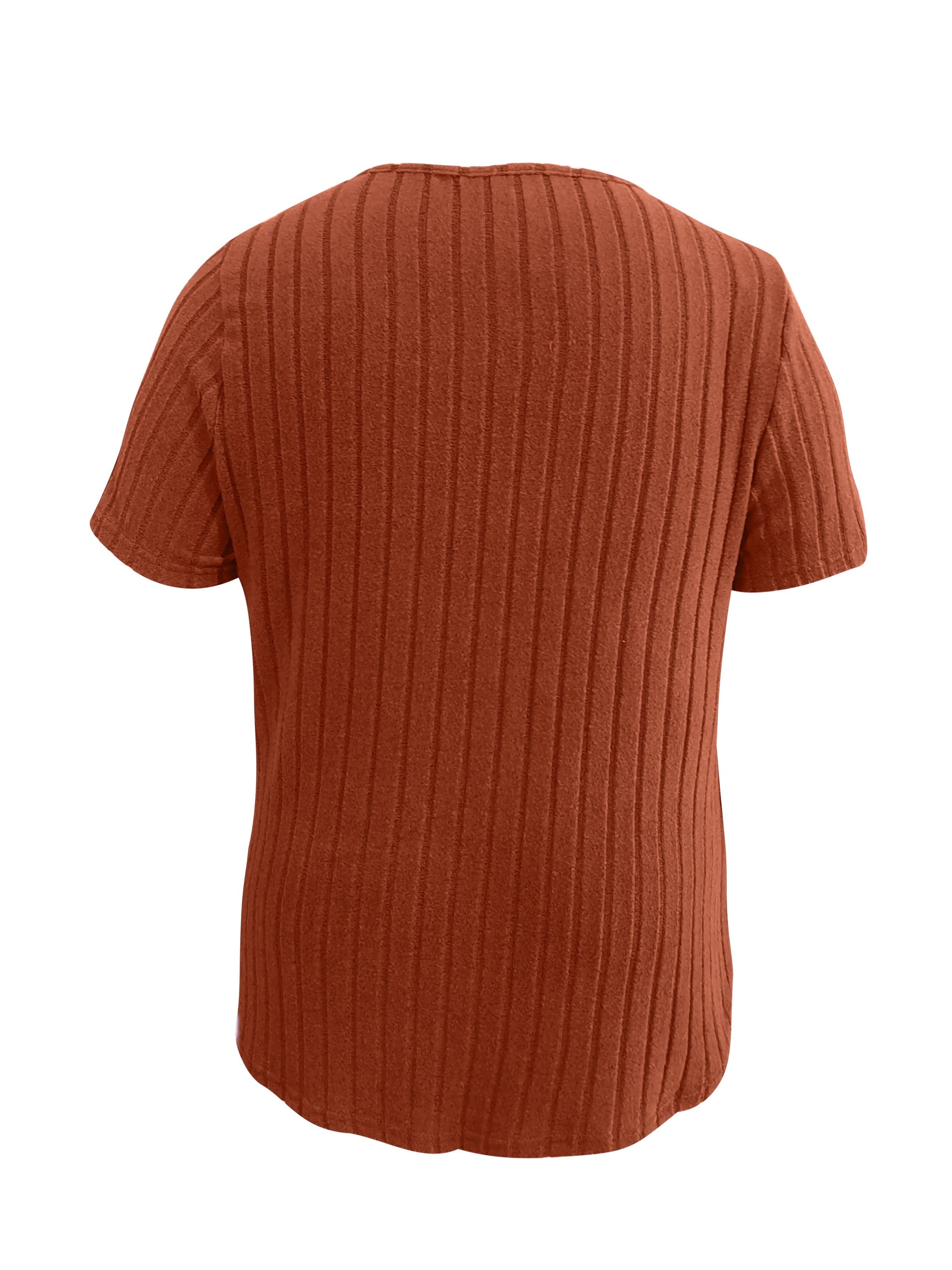 Plus Size Women's V-Neck Short Sleeve T-Shirt Stretchy Ribbed Blue Casual Top