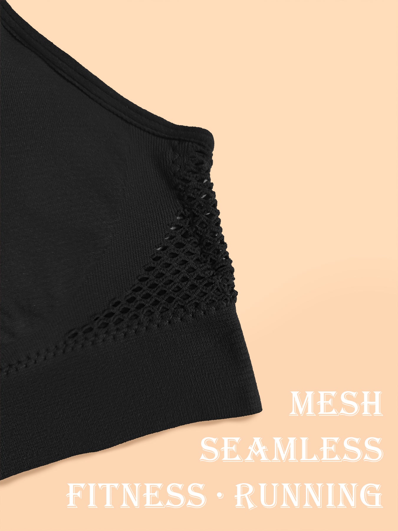 Plus Size Sports Bra No Seam Mesh Breathable Supportive Black Beige 2 Pack