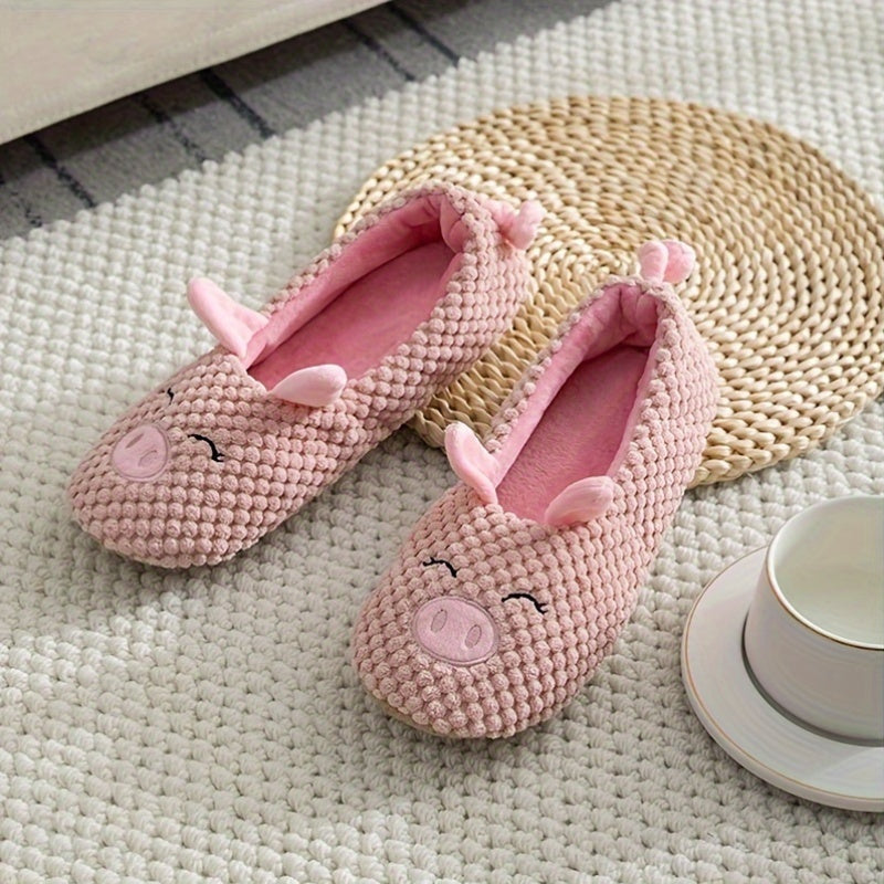 Pink Cozy Pig Slippers for Women Indoor Fleece Winter Non-Slip