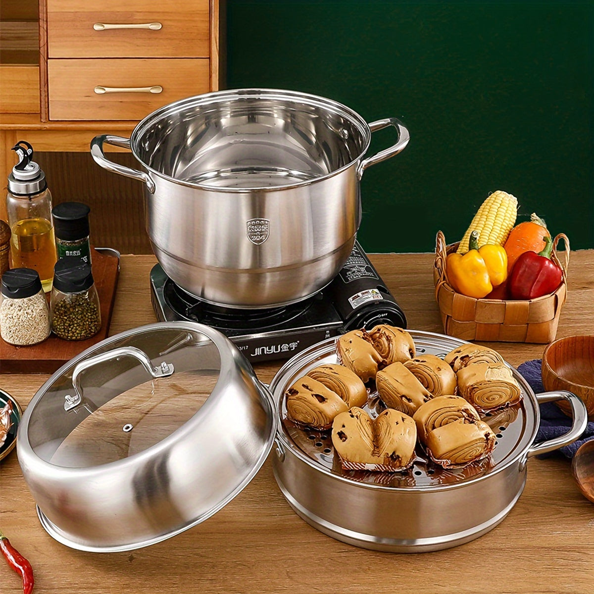 Stainless Steel Multi-Layer Steamer Set 2 or 3 Layers Induction Gas Stove Compatible