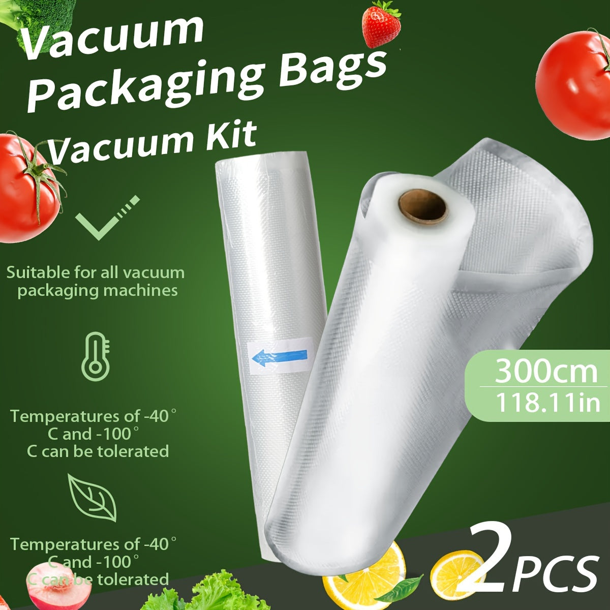 Two Pieces 3-Meter BPA-Free Vacuum Seal Bags for Food Preservation and Sous Vide