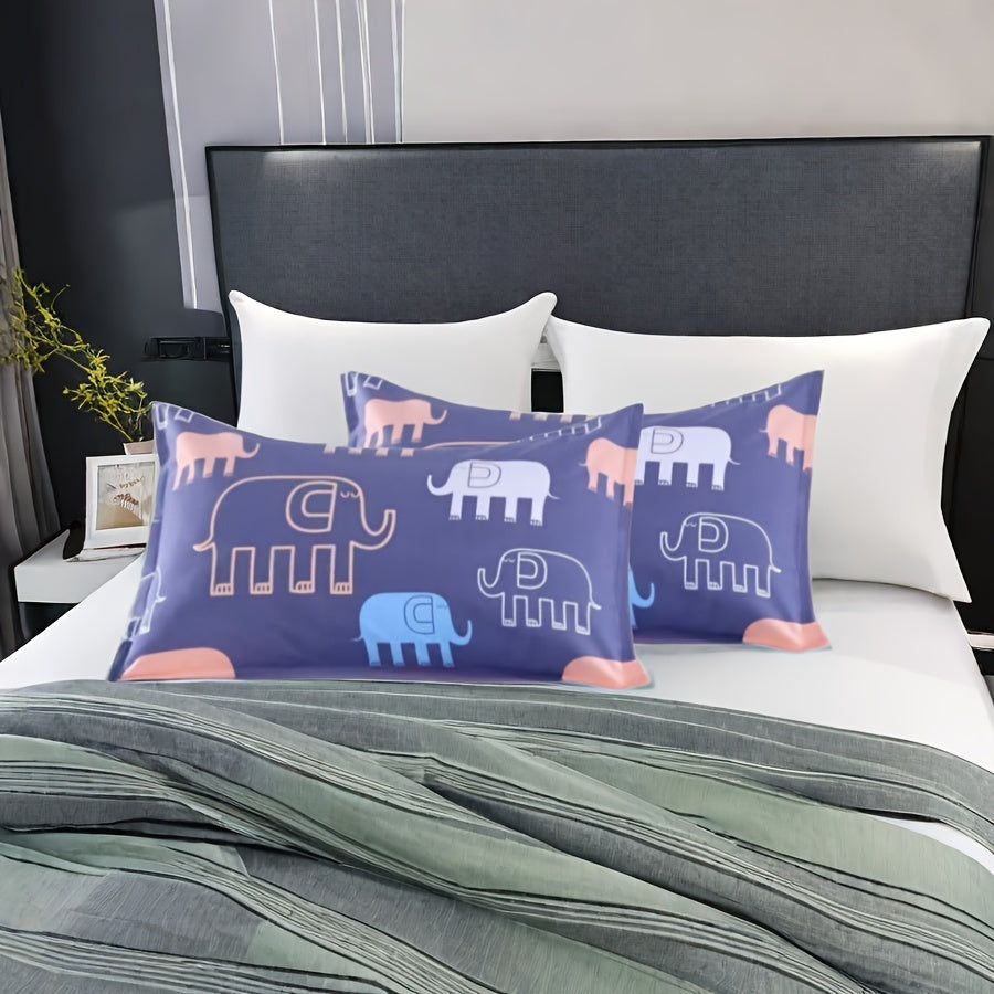 Elephant Print Satin Pillowcases Standard Size Cozy Envelope Closure