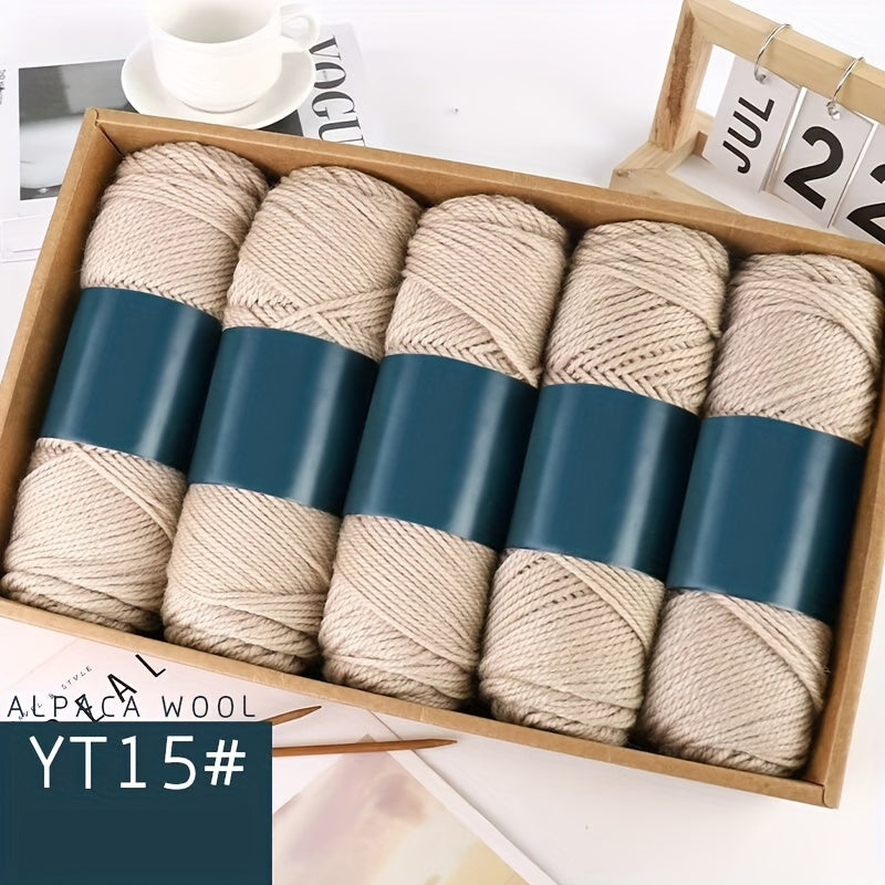 Camel Wool Yarn Pack of 5 Balls 500g Medium Thickness for Knitting Sweaters Scarves