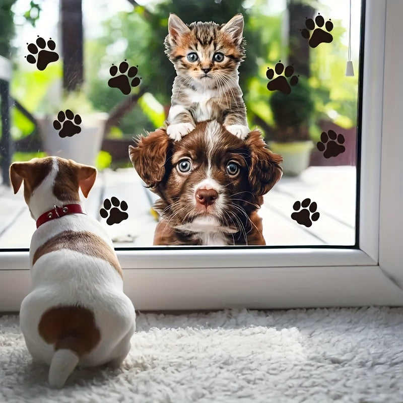 Cute Cat and Dog Window Clings Reusable Animal Decals for Living Room Kitchen