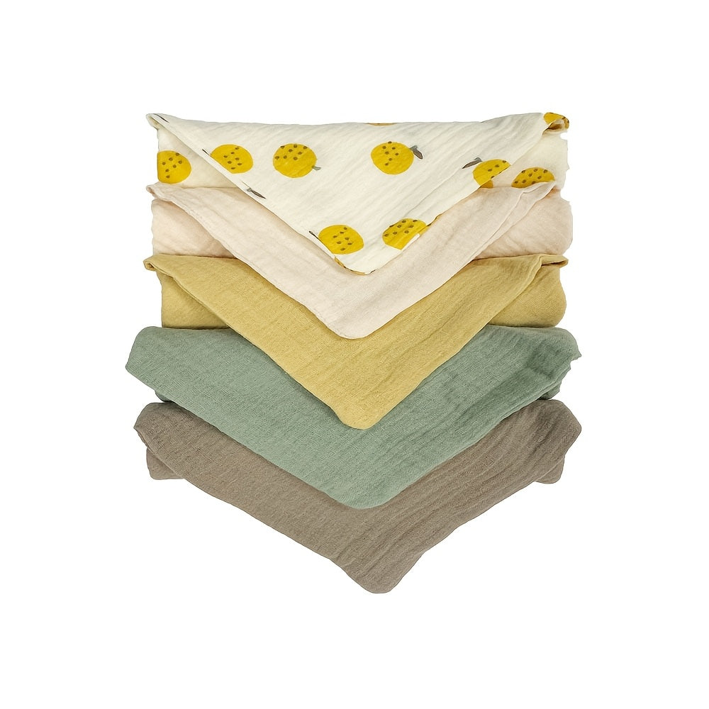 Набор из 5 муслиновых пеленок Youngsters 100% - 4 слоя гипоаллергенных полотенец для лица, успокаивающих слюну - Пеленки размером 22.86x22.86 см - Необходимы для детей - Идеально подходят для мальчиков и девочек (случайные цвета)