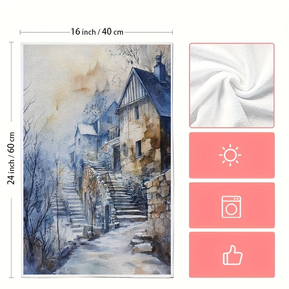 Juego de 2 toallas de cocina ultra suaves escena invernal pintura acrílica 40x60 cm