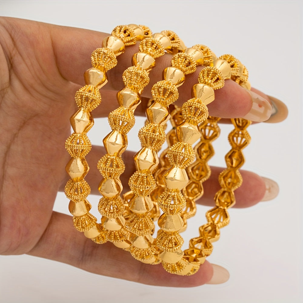 Gold-Tone Alloy Bangle Bracelets for Women, Elegant Nigerian and Middle Eastern Inspired Jewelry