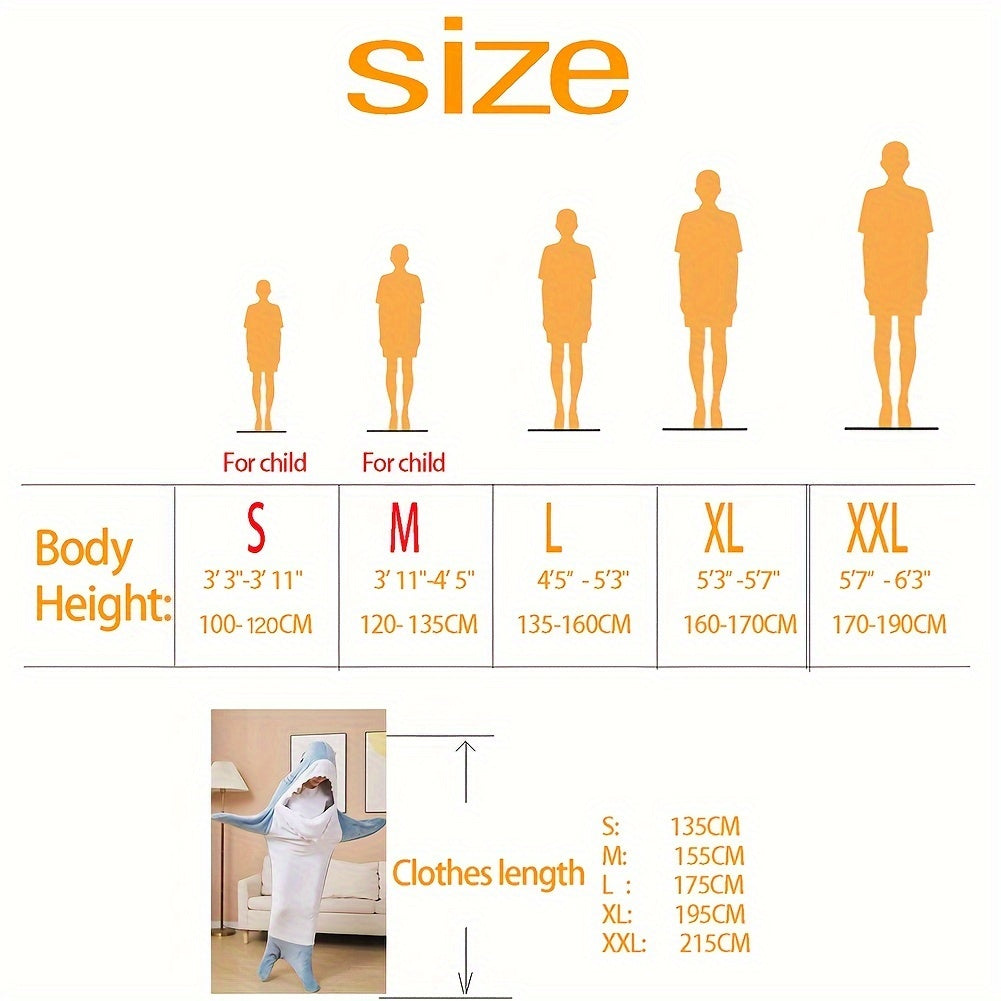 Adult Cartoon Shark Hoodie Soft Flannel Wearable Blanket Cozy Sleeping Bag