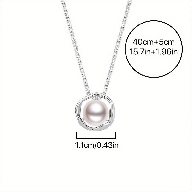 Women’s Sterling Silver Collarbone Necklace Geometric Pearl Minimalist Hypoallergenic