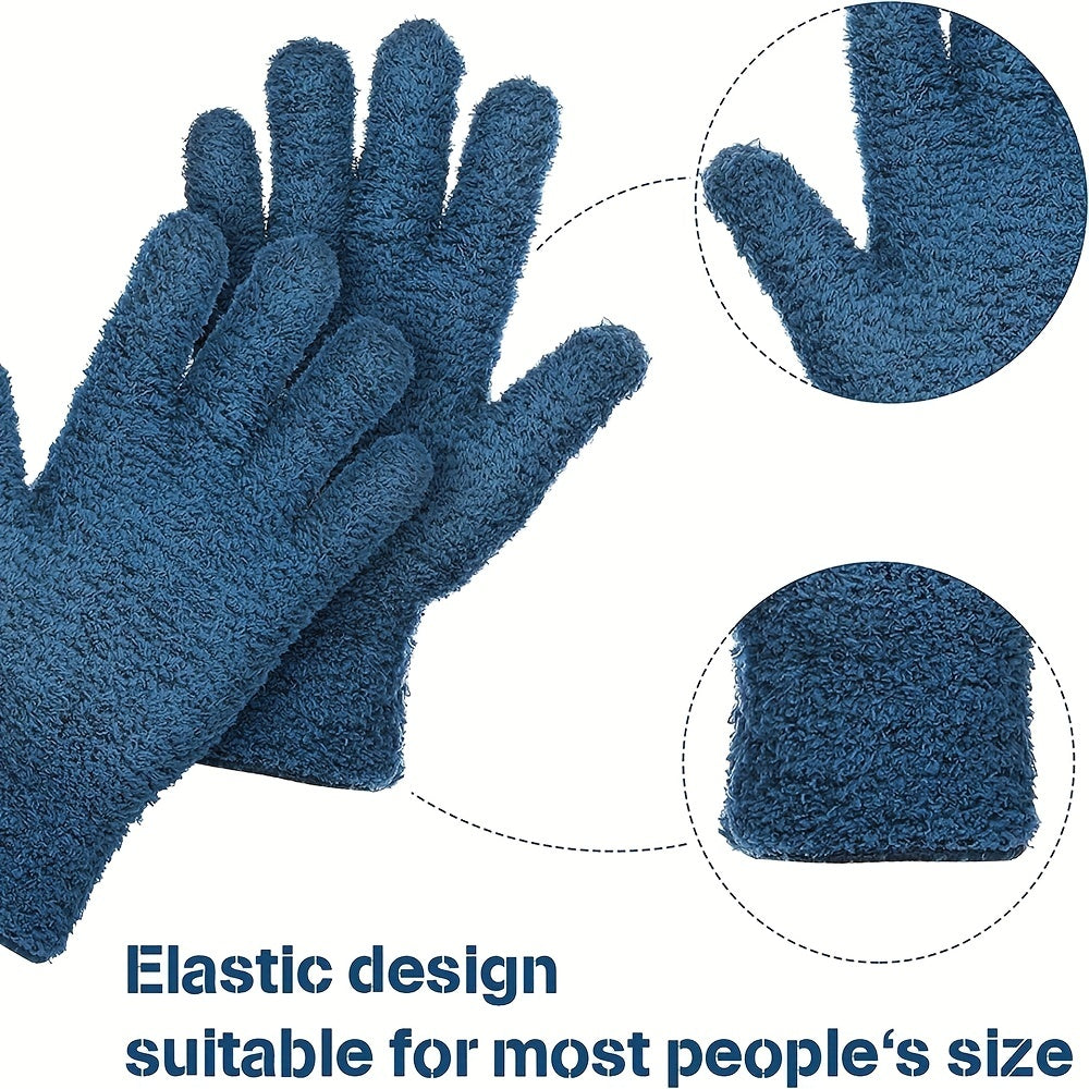 Microfiber Coral Fleece Cleaning Gloves Five-Finger Dust Remover Blue