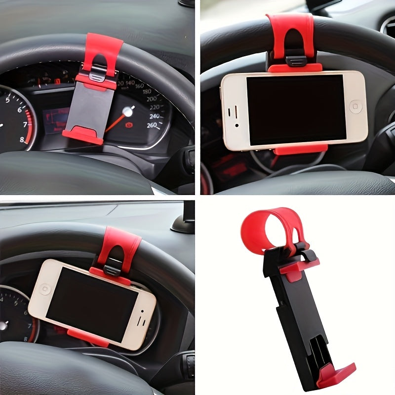 Universal Car Phone Holder with Plastic Steering Wheel Mount and Bike Clip Support