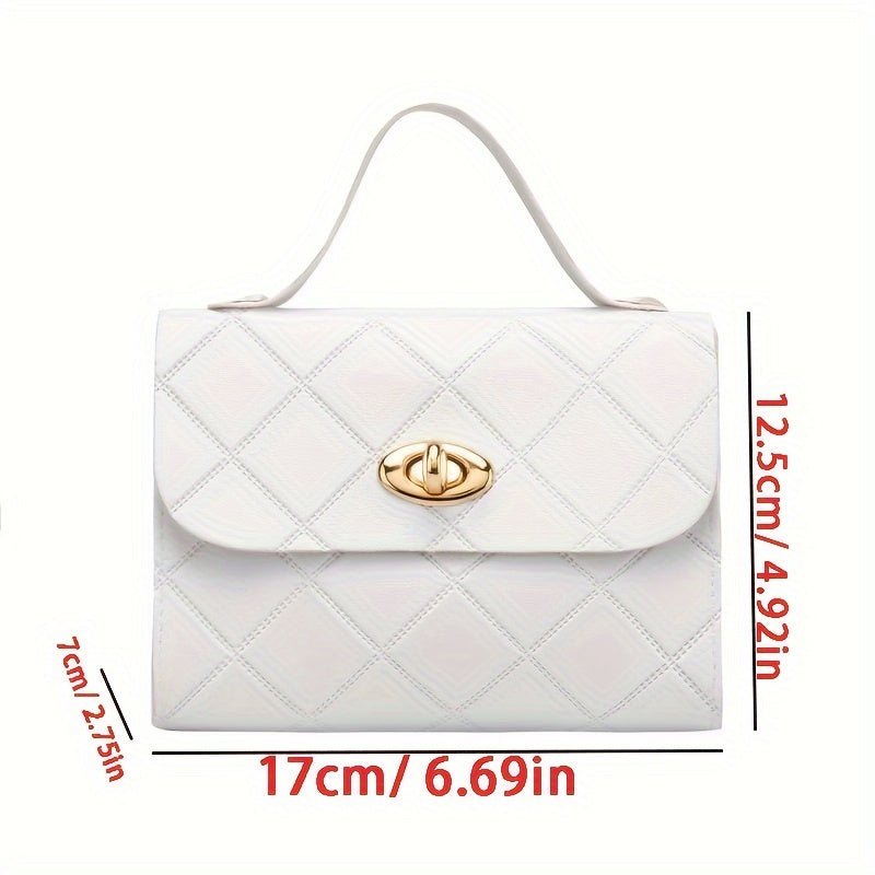 Small Square Handbag with Embossed Design and Quilted Crossbody Strap in Multiple Colors