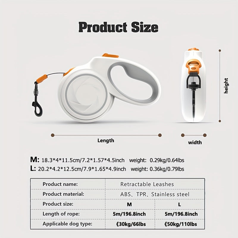 KEYPAI Og'ir yuk ko'taruvchi qaytariladigan it bog'ichi (16ft) o'rtacha va katta itlar uchun 49.9KG gacha. Tez qulflash tormoz tizimi, 360° o'ralmas, sirpanmas tutqich, geometrik shakldagi mustahkam ABS material.