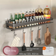 Gray Stainless Steel Wall Mount Seasoning Rack with 5 Hooks for Kitchen Storage