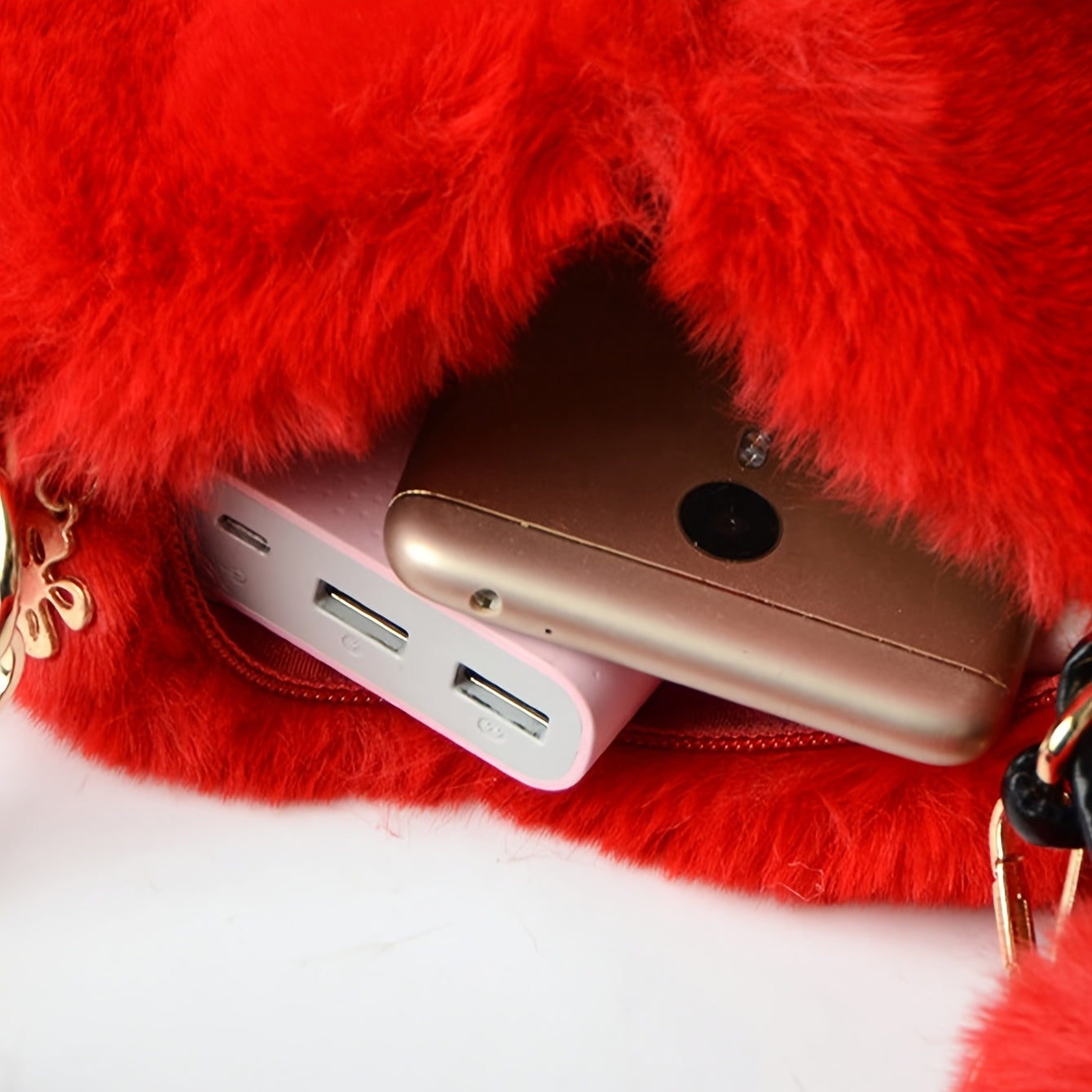 Elegant Heart-Shaped Plush Shoulder Bag with Zipper and Detachable Strap for Valentine's Day in Black White Red Khaki