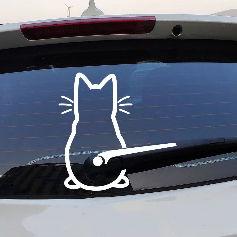 Pegatina decorativa para coche con gato y limpiaparabrisas trasero