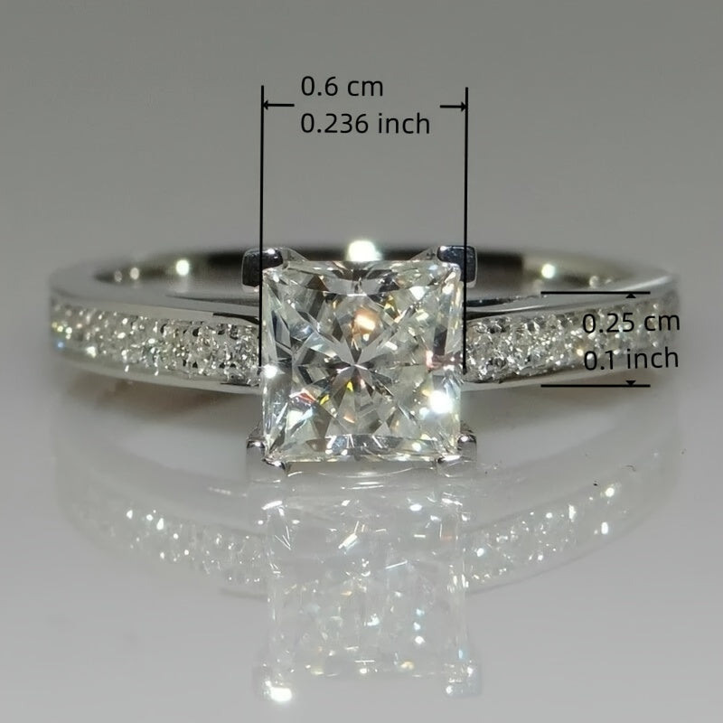 Sterling Silver Halo Ring with Princess Cut Cubic Zirconia Engagement Jewelry for Women