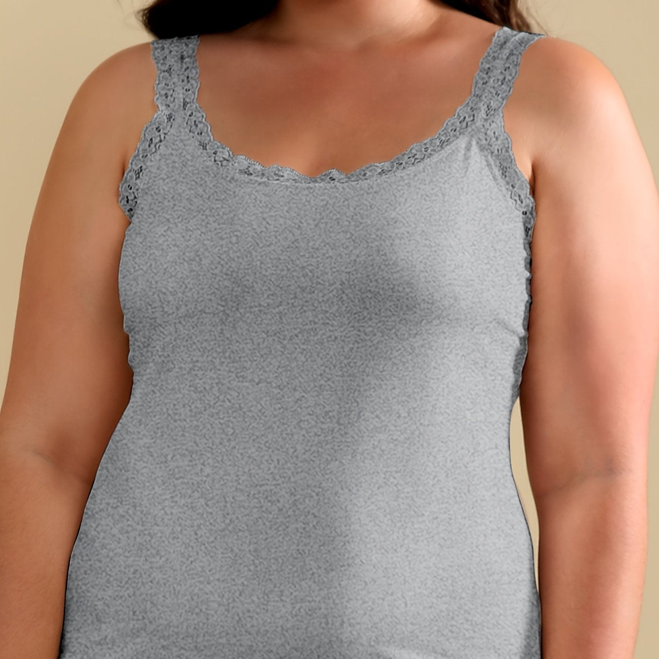 Women's Plus Size Black Sleeveless Tank Top with White Lace Trim