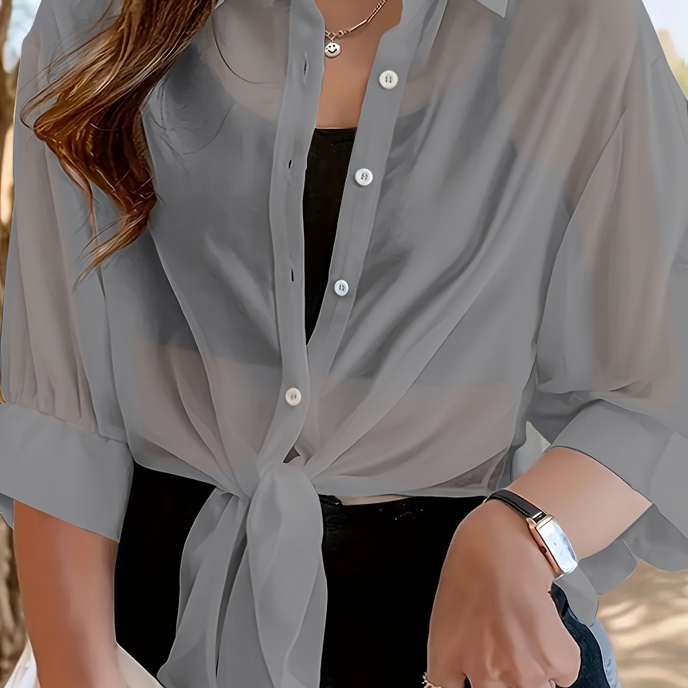Plus Size White Sheer Chiffon Cardigan for Women Beach Cover-Up Long Sleeve Lightweight Layering