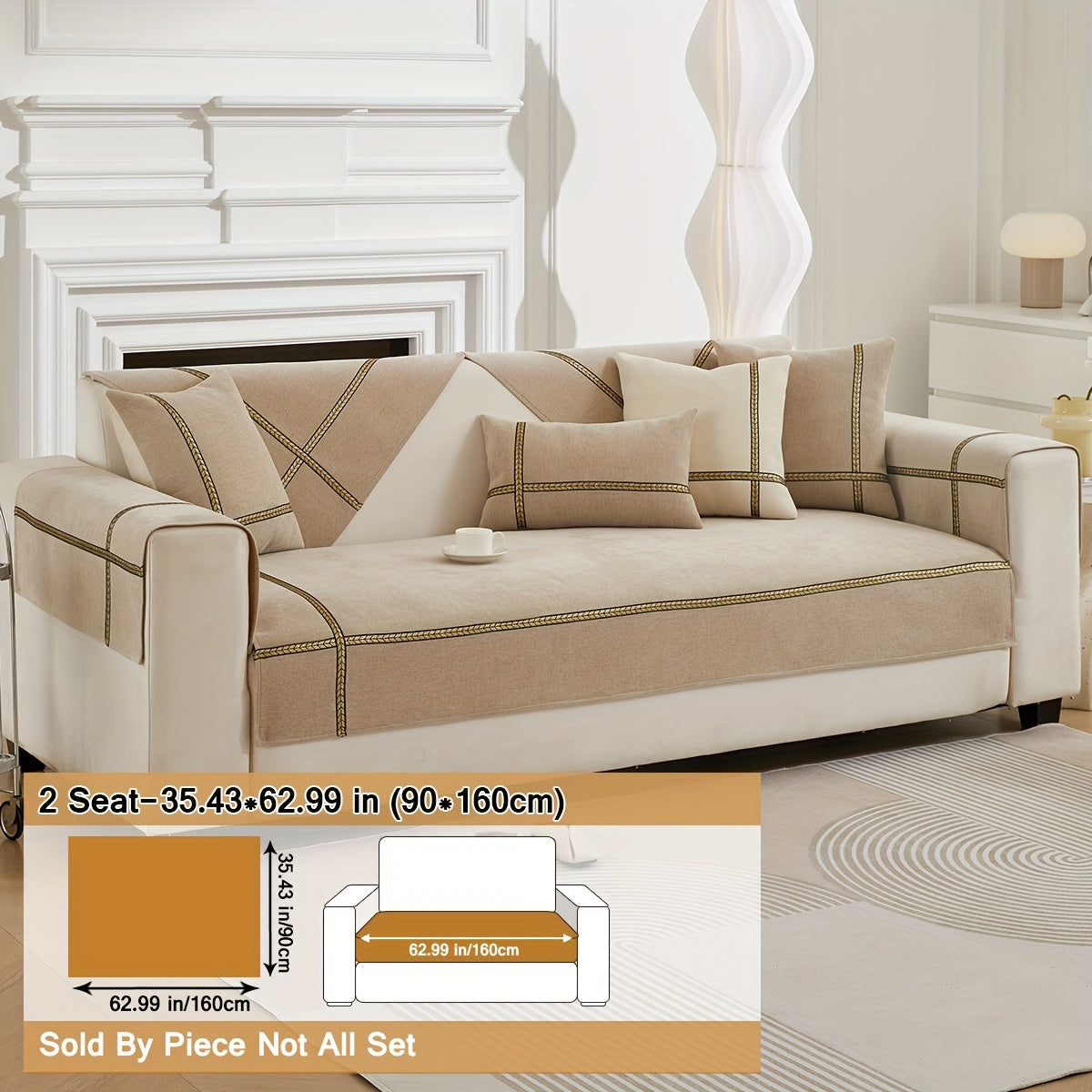 Серый чехол на диван из шенилля с золотой плетеной отделкой, противоскользящий, подходит для домашних животных, для 1-4 местных