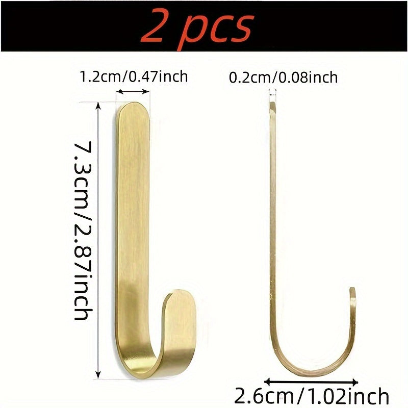 Set of 2 Brass Wall Hooks, Rust-Resistant Coat and Key Organizer