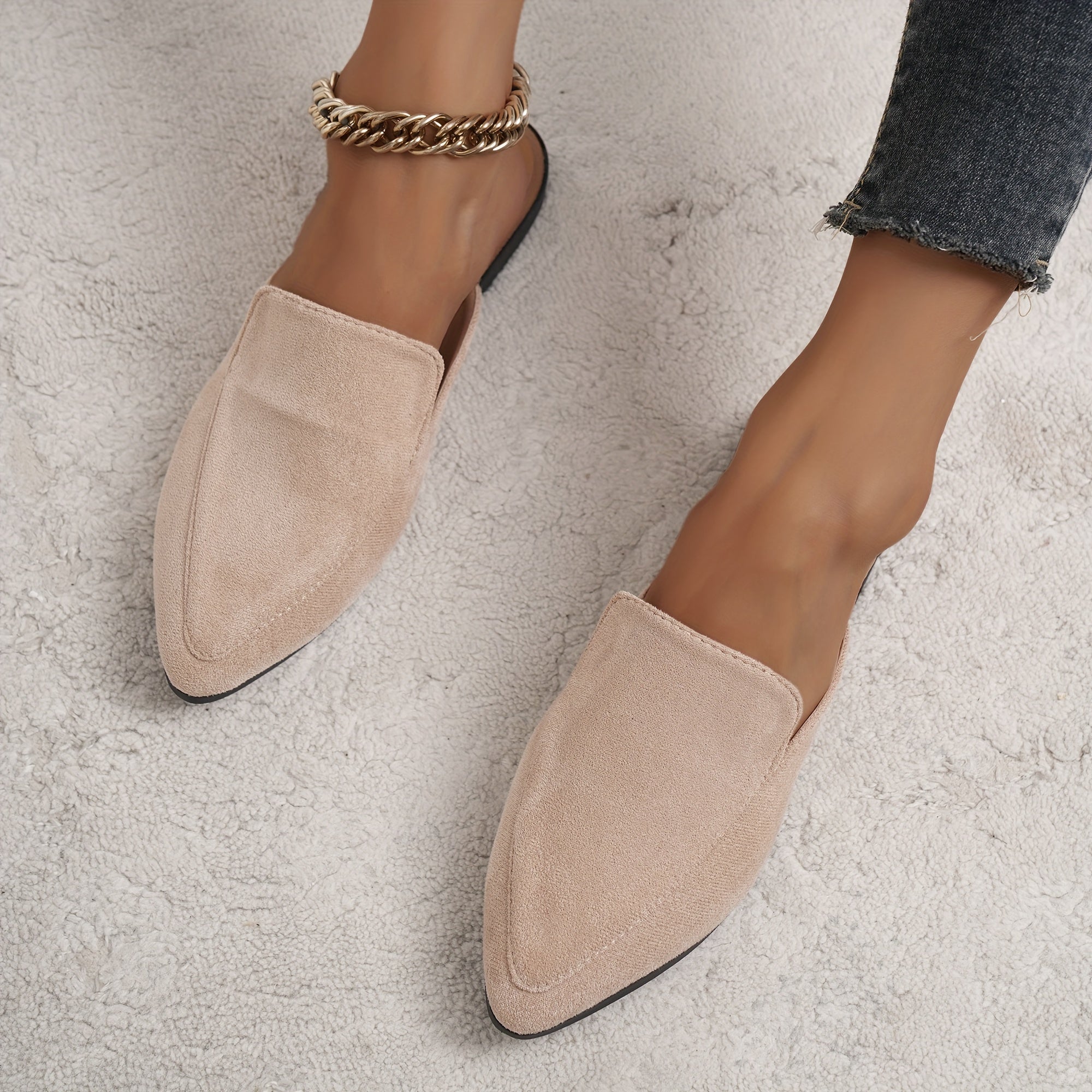 Women's Black Pointed Toe Flat Mules Shoes