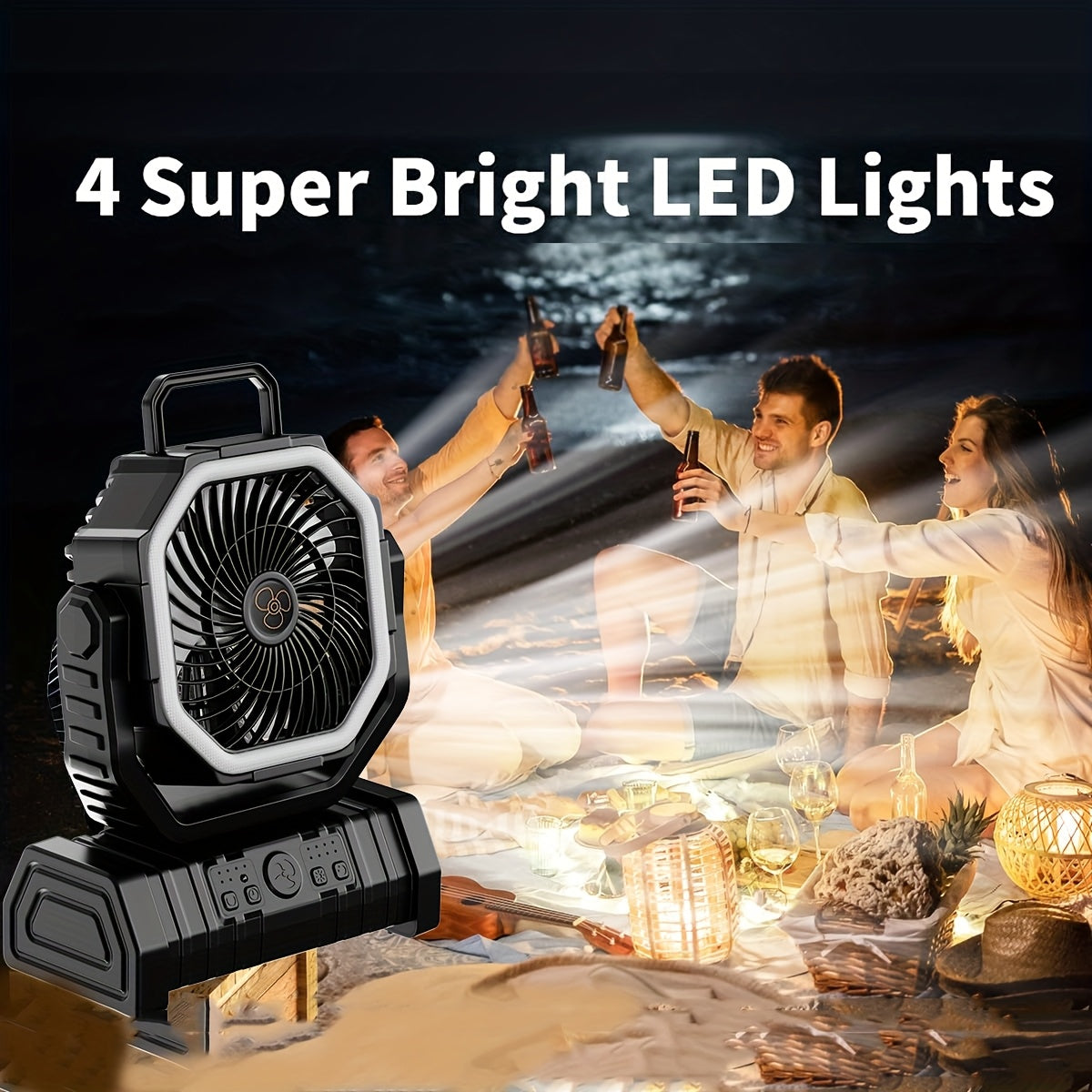 Portable Outdoor Fan Light Combo with USB Desk Fan Camping Lantern and Mobile Charger