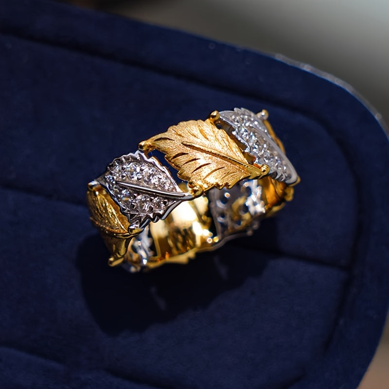 Ladies Ring Gold Plated Retro Maple Leaf Design Jewelry