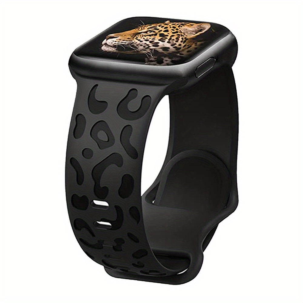 Waterproof Silicone Watch Band for IWatch Series 8 7 6 5 4 3 2 SE Leopard Engraved