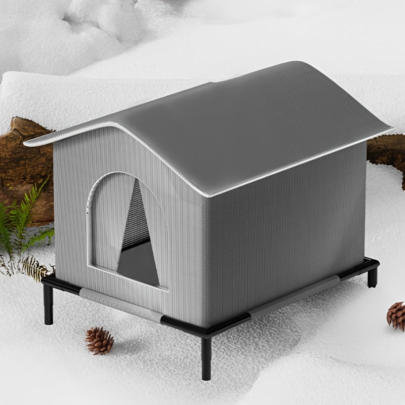 Outdoor Waterproof Cat Shelter with Stand and Warm Cushion for Stray Cats