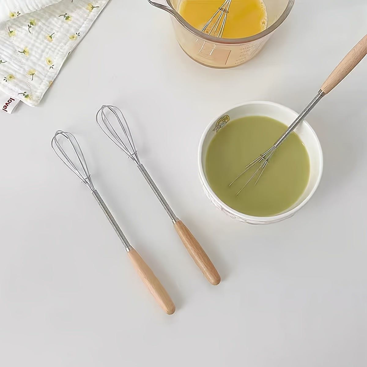 Mini Stainless Steel Whisk with Wooden Handle Small Egg Beater for Cooking