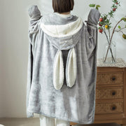 Rabbit Ears Blanket Hoodie Flannel Fleece Wearable Shawl for Sofa TV Office
