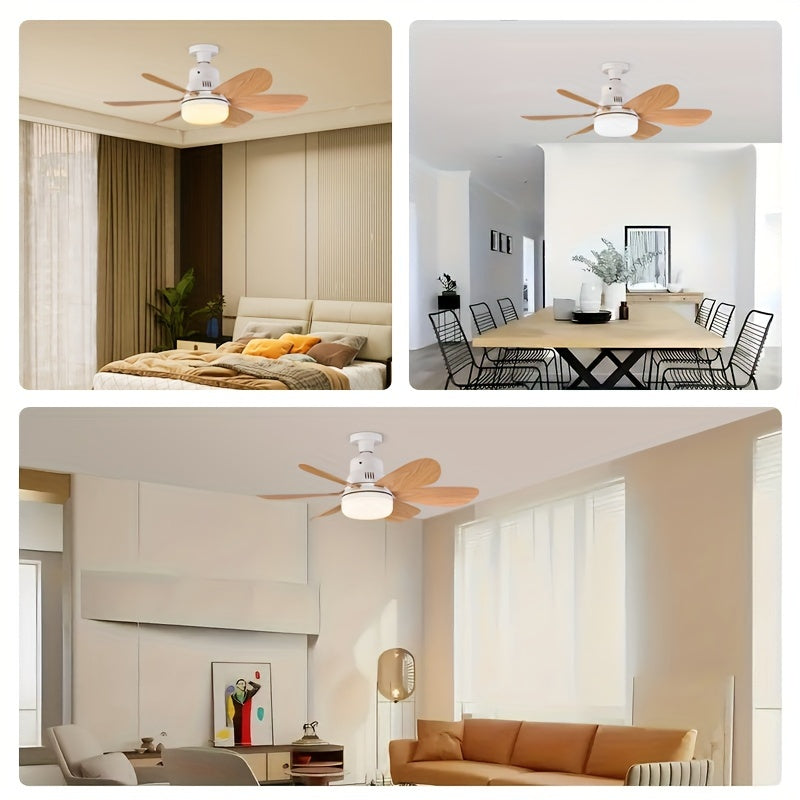 1 dona Smart Wood Grain Ceiling Fan LED Light bilan, masofadan boshqarish, sozlanadigan yoritish va tezlik, oson o'rnatish, ichki foydalanish - 85V-265V Qattiq sim bilan ulanadigan