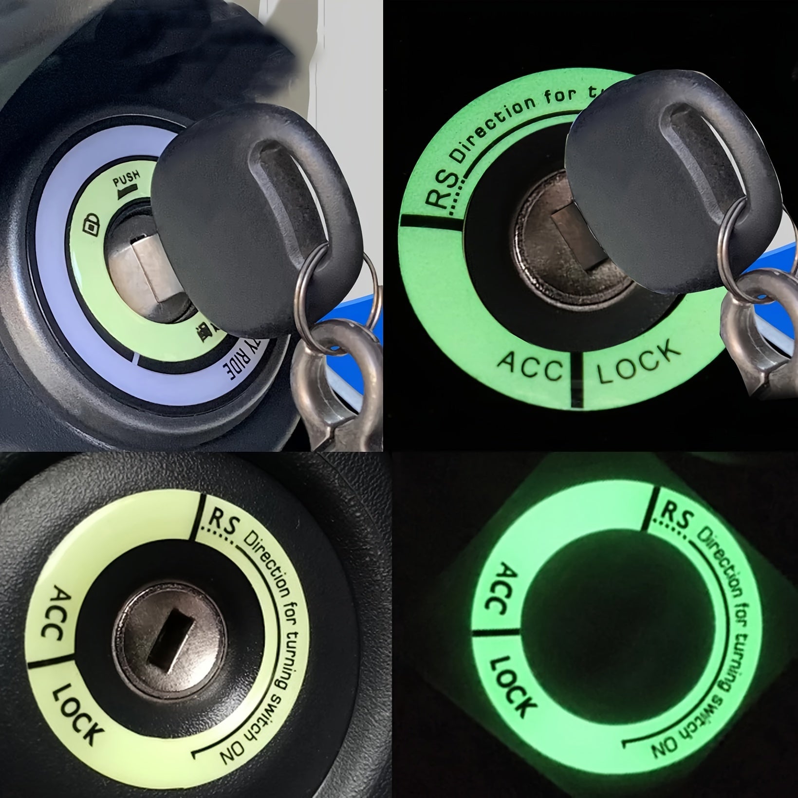 Glow-in-the-Dark Car Ignition Switch Sticker Rings Decorative Key Rings for Auto Motorcycle
