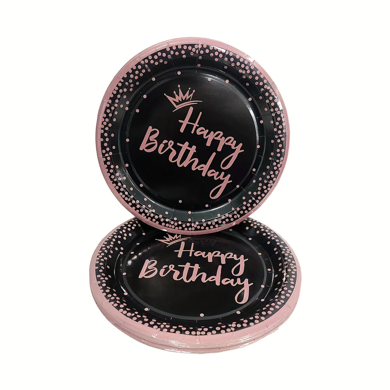 Set of 10 Black and Rose Gold Birthday Party Supplies Princess Crown Dinner Plates Napkins Cups Dessert Plates