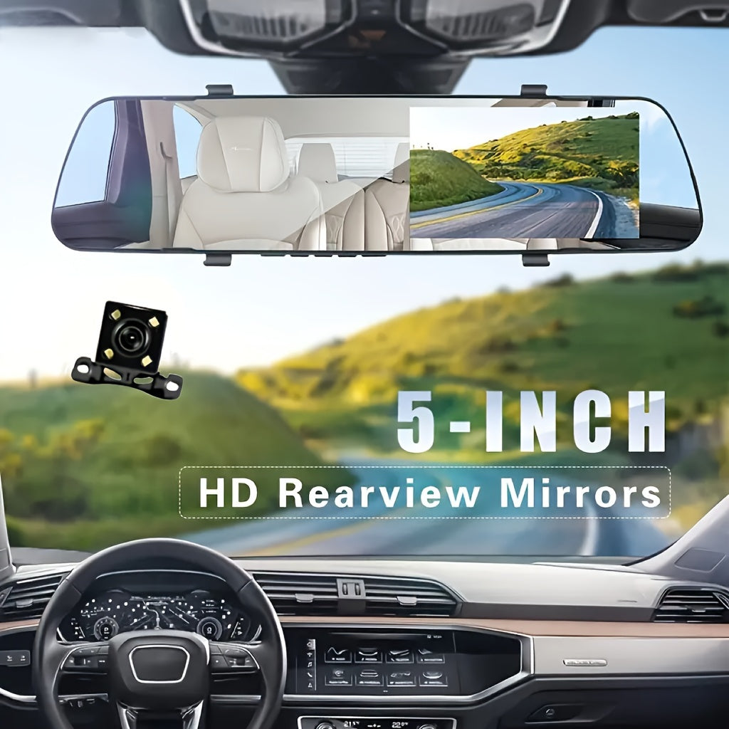 Двойная видеокамера Dash Cam 1080p HD передняя и задняя, дисплей 5 дюймов, присоска, питание 12 В