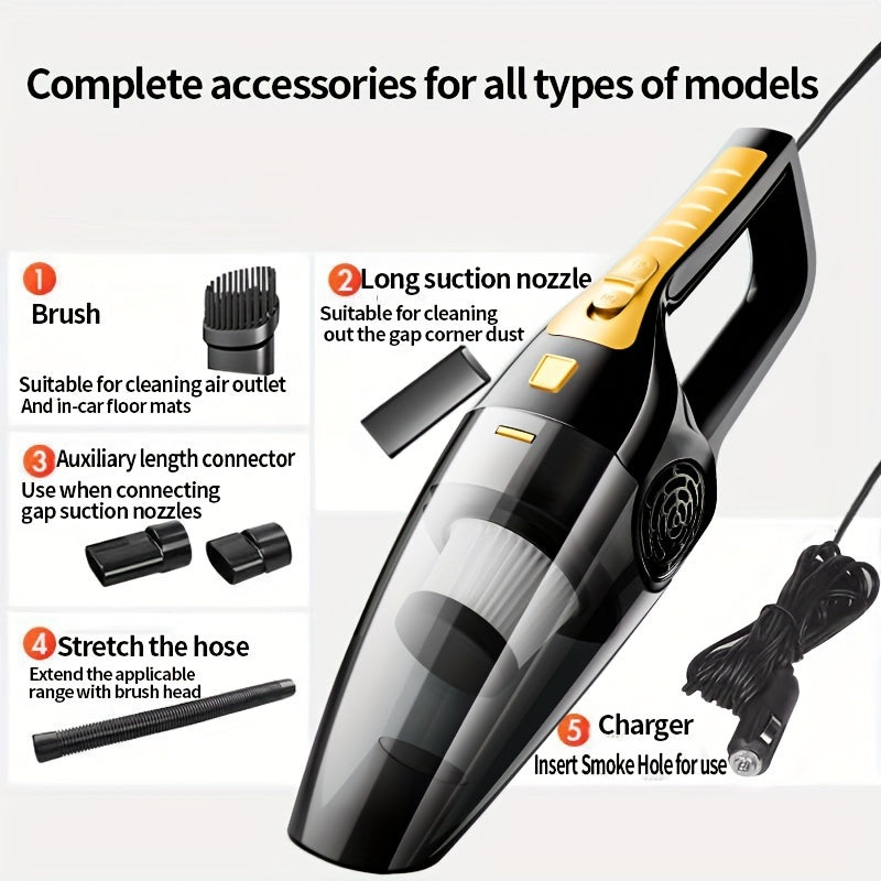 Handheld Car Vacuum Cleaner 4KPa Suction 100W 0.3L Dust Cup 5m Cord No Battery
