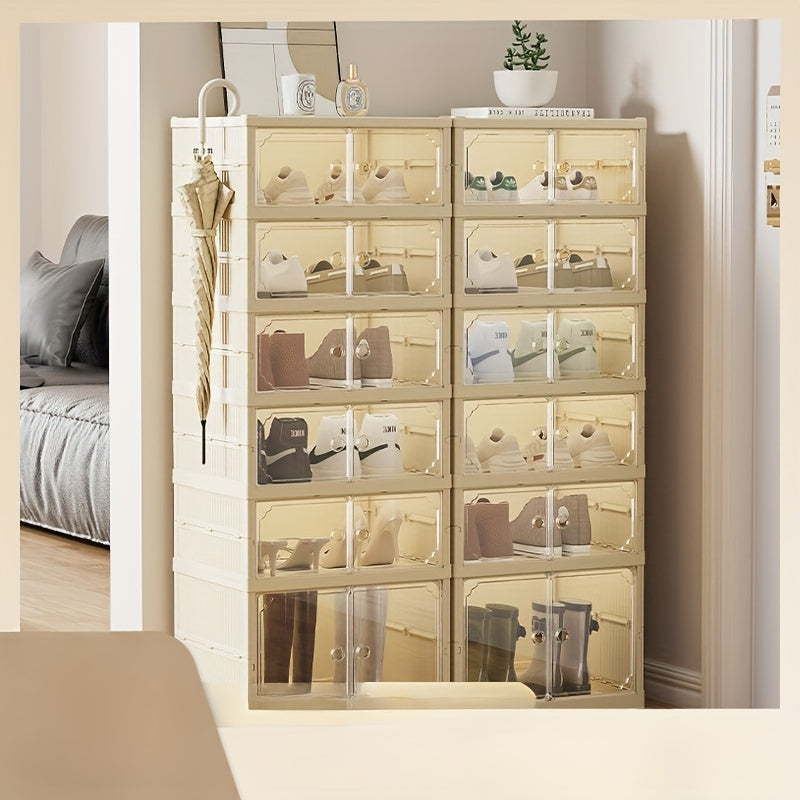 Foldable Shoe Storage Organizer with Transparent Doors Multi-Layer Closet for Bedroom Hallway Bathroom Office