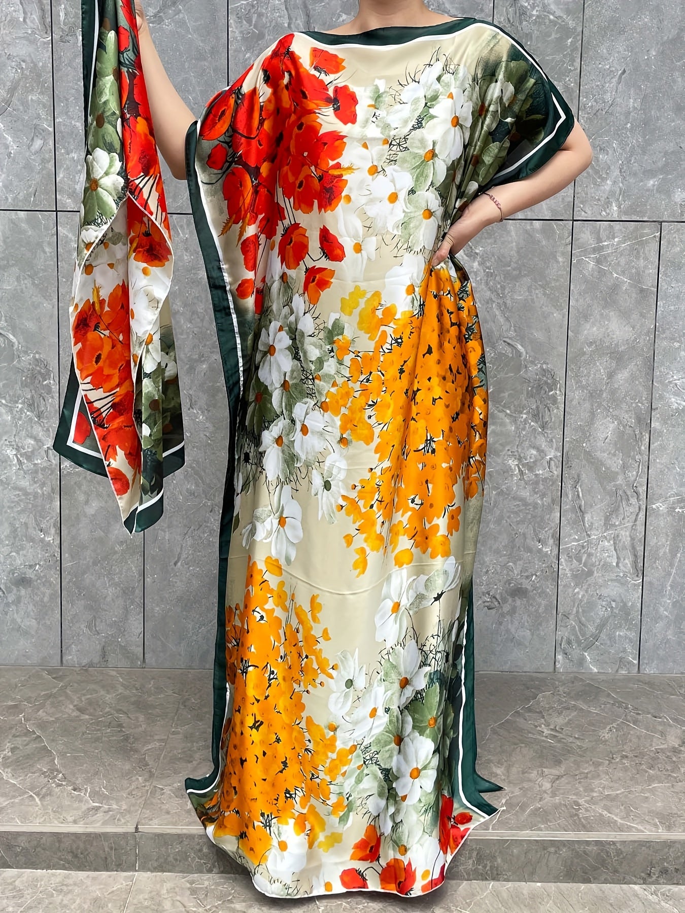 Plus Size Women's Maxi Kaftan Dress Floral Print Summer Beach Casual