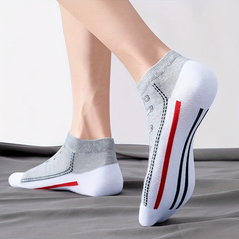 Мужские спортивные повседневные носки из хлопкового микса, 5 пар с геометрическим узором на обуви